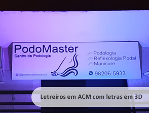 Letreiro em acm com letra 3d em pvc expandido no centro de Maricá - RJ